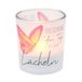 Dekohelden24 Windlichtglas transparante banderol, incl. 1 theelichtje, H/Ø: 6,5 x 6 cm, motief: Begin de dag met een glimlach, 6 cm, 640664
