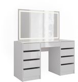 Vicco Sherry Kaptafel met licht – 128.2 cm met LED-spiegel Wit/wit hoogglans