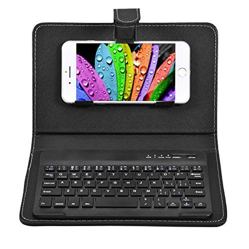 Topiky Telefoon Universele Draadloze Bluetooth Toetsenbord, Flip Magnetische Lederen Reizen Draagtas Cover met Stand voor 4.5''-6.8'' iOS/Android Telefoons