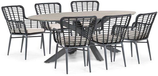 De Laan Projects Tuinset 6 personen 220 cm Aluminium/Wicker Zwart