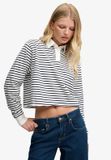 Superdry - Athletic Essential Gestreept Rugby Top Oversized Pasvorm Dames Lange Mouwen Katoen Ecru Stripe Maat 10