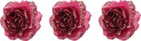 Bellatio Decorations Kaemingk B.V. Kerstboomversiering Bloem - 10 stuks - 15 cm - Roze - Glitter - Op clip