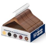 SereneLife Houten kleerhangers – dunne kleerhangers ruimtebesparend – 360° draaibare haak – belastbaar tot 4,5 kg – ideaal voor jassen, jassen, broeken en jurken – 50 stuks