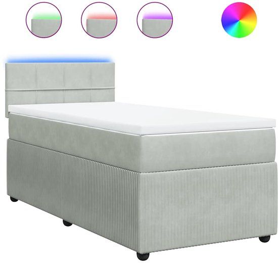 vidaXL Boxspring met matras fluweel lichtgrijs 90x200 cm