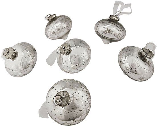 LOBERON Kerstversiering set van 6 Cheshire zilverkleurig
