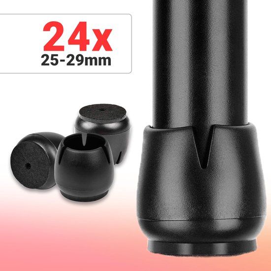 Volcan Stoelpoot Doppen - 25-29mm - Rond - Zwart - 24 Stuks