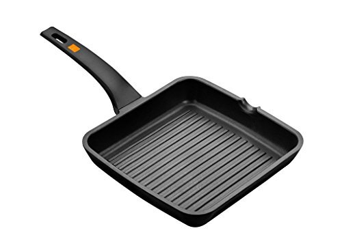 Bra Efficient grillpan met strepen, gegoten aluminium braadpan met antiaanbaklaag Teflon Platinum Plus, zwart, 28 cm