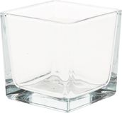 Merkloos Glazen theelichtjes/waxinelichtjes kaarsenhouder - vierkant - transparant - 8 x 8 cm