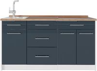Vicco Keukenblok Fame-Line, Donkerblauw hoogglans/Wit, 150 cm, WB Eik