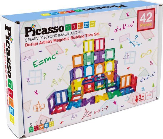 PicassoTiles Tactic Picasso Tiles - Constructiespeelgoed - Magnetic Tiles - Magnetische Tegels - Artistry Set - STEM Speelgoed - Creatief Bouwspeelgoed - 42 Delig - Vanaf 3 Jaar