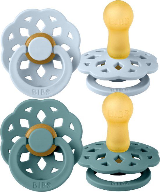 BiBS Boheme Pacifier - Stage 2 - 6-12 Months - Baby Blue / Island Sea - 2 Pack