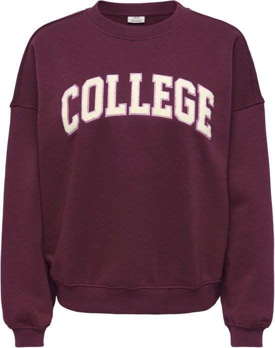 JDY Jacqueline de Yong Trui Jdymesa Life L/s O-nk Emb Sweat Jrs 15370526 Windsor Wine/college Emb Dames Maat - XXL