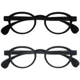 OPULIZE OCA Leesbrillen - 2-Pack - Modern Retro Rond Montuur - Zwart, Grijs - Heren Dames - Veerscharnieren - RR54-17 - +3.50