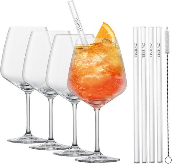Schott Zwiesel Gin Tonic Glazen Taste - 4 Glazen + 4 Rietjes en Borsteltje