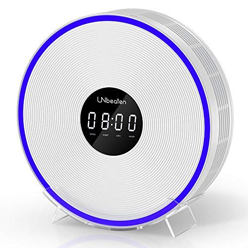UNbeaten Ferris 360 Luchtzuiveraar voor thuis en slaapkamer met H13 True HEPA-filters, klok met nachtlampje, vermindert stof rook, pollen voor kantoor,