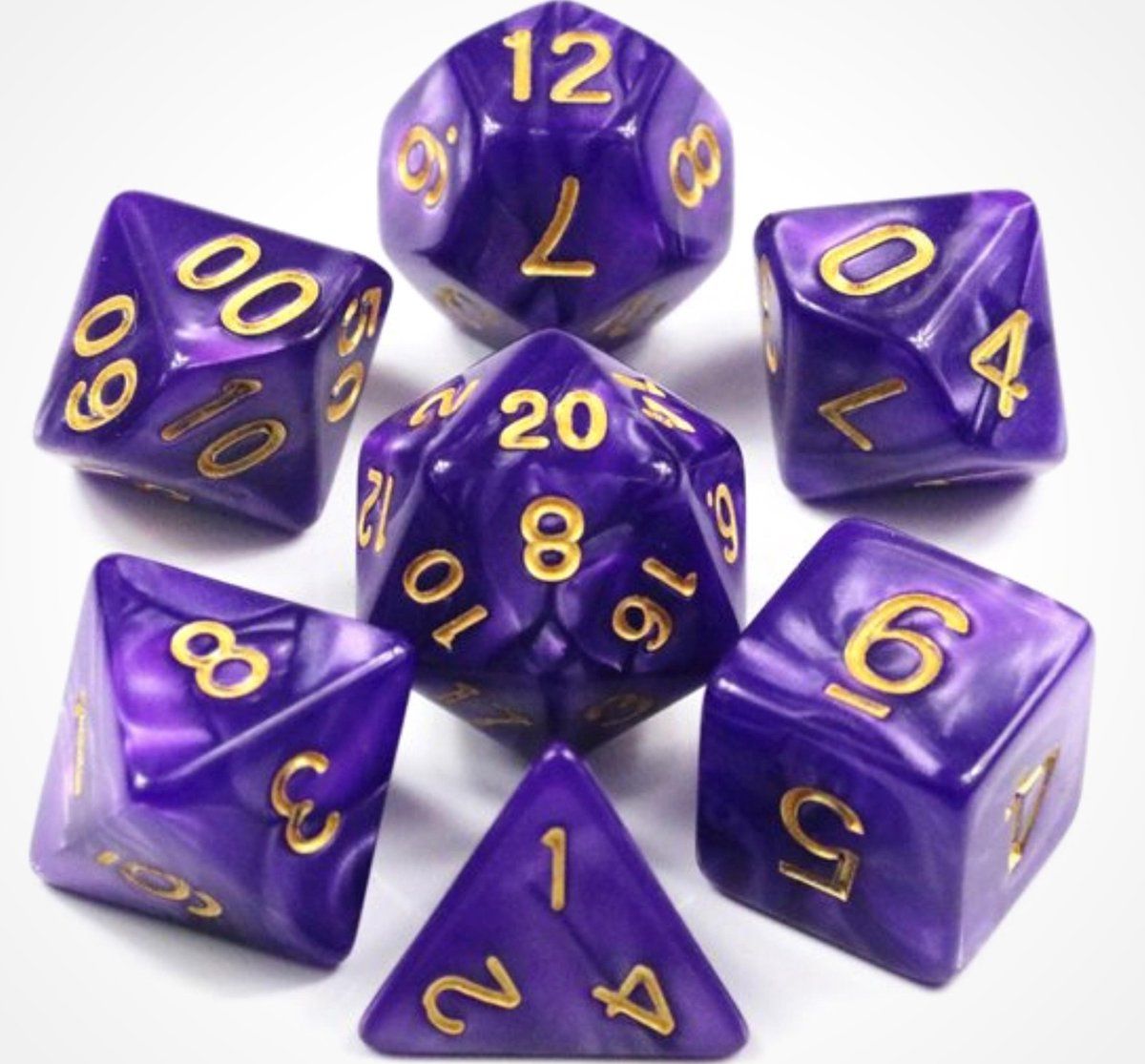 KELERINO Dobbelstenen voor Dungeons & Dragons - Polydice - Marmer - 7 Delige Set - Paars / Goud