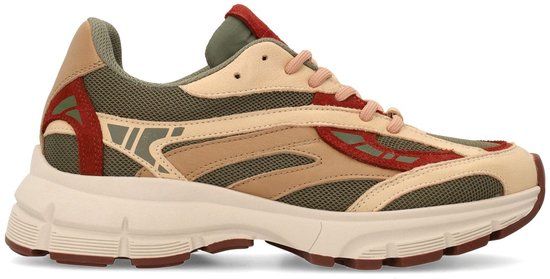 Sacha - Dames - Groene leren sneakers met rode details - Maat 40