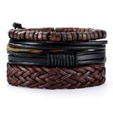 LGT JWLS Lookinggoodtoday Heren armbanden set gevlochten leer Kralen Touw Bruin Zwart