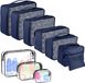 Unyqoos® Organisateur de valise, 10 pièces – Set de sacs de rangement imperméables, comprenant 6 sacs de rangement, une trousse de toilette et 3 sacs à linge en PVC, bleu marine