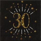 Santex Verjaardag feest servetten leeftijd - 10x - 30 jaar - goud - 33 x 33 cm