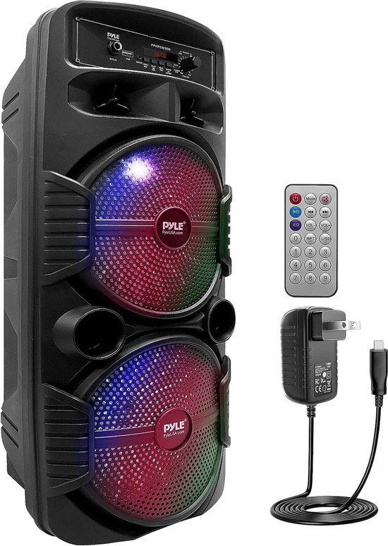 Pyle Party speaker Bluetooth, 600W Draagbare Luidsprekersysteem, Microfoonaansluiting, Partylampen, USB, Radio, Afstandsbediening