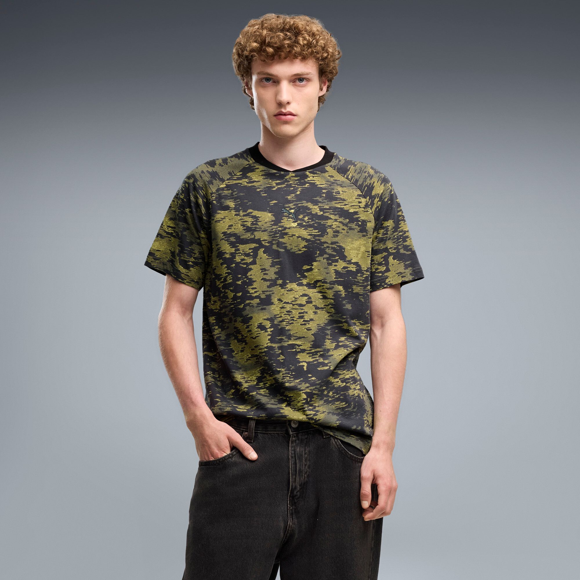 PUMA PUMA Sport T-shirt met camouflageprint voor heren S, Chai Latte Brown
