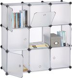 Merkloos Relaxdays vakkenkast - 95 x 95 x 32 cm - 9 vakken - met deuren - kunststof - transparant