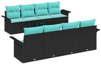vidaXL Tuinbank Set 9 st Zwart en Turkoois poly rattan