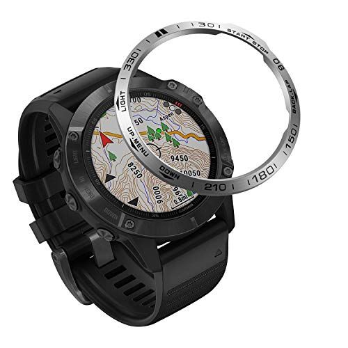 Yikamosi Roestvrij staal Bezel Ring Compatibel met Garmin Fenix 6X/6X Pro Watch, Bezel Ring Adhesive Cover Anti Scratch & Collision Protector voor Garmin Watch Accessory(Silver-1)