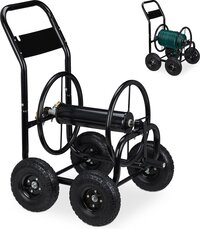 Relaxdays Slangenwagen - Metaal - Zwart - 75 m - Tuinslanghouder op Wielen