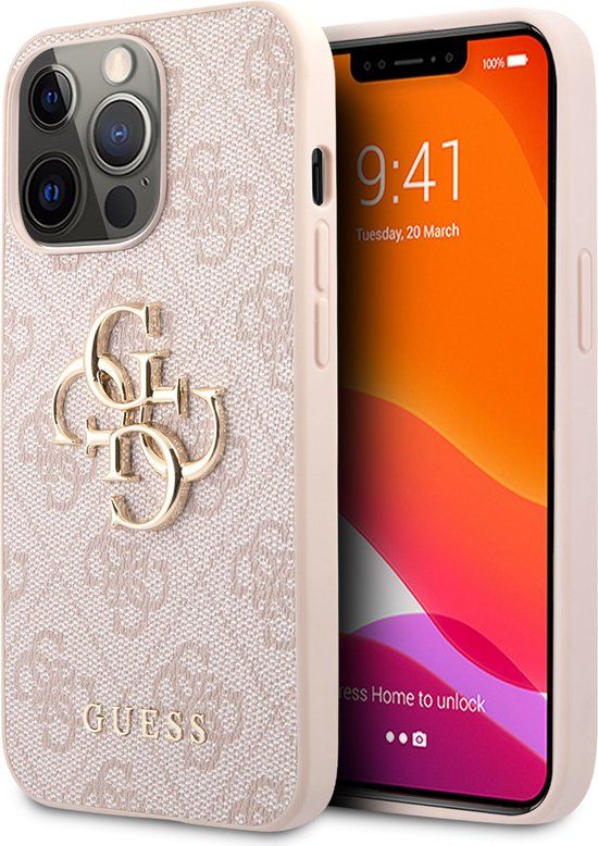 Guess iPhone 13 Pro Max Backcase hoesje - Roze - Kunstleer