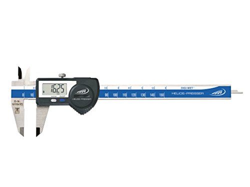 HELIOS PREISSER 1320517 Digitaler Taschenmessschieber, RS232 Plus Digimatic Data Variable, eckiges Tiefenmaß, 150 mm