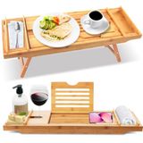 SereneLife Badplank van bamboe, 2-in-1 als beddienblad, uittrekbare badkuipplank 75-108 cm, in hoogte verstelbaar, inklapbaar met stabiele boeken- en tablethouder