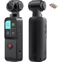 ELVANZA Slimme actiecamera, 5K-actiecamera, met gemotoriseerde 270°-lens, slimme gezichtsherkenning, 32 GB, zwart