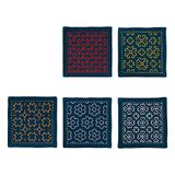 Olympus Thread Hitomezashi Sashiko borduurpakket onderzetters I marineblauw, 5 stuks bedrukt met dun Sashiko garenstof