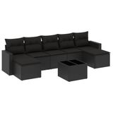 VidaXL 7-delige Loungeset met kussens, poly rattan, zwart