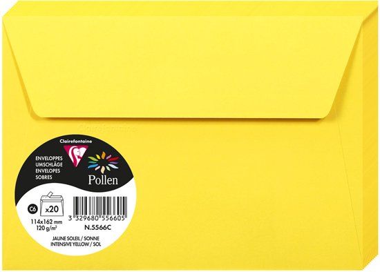 Clairefontaine Pollen C6 Enveloppen - 114x162mm - Intensief Geel - 20 Stuks