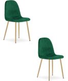 LEOBERT Set van 2 eetkamerstoelen PADVA – Groen fluweel – Eiken poten