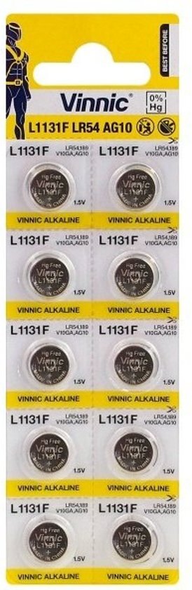 Vinnic 10 Stuks - AG10 G10 LR1130 LR54 1.5V knoopcel batterij