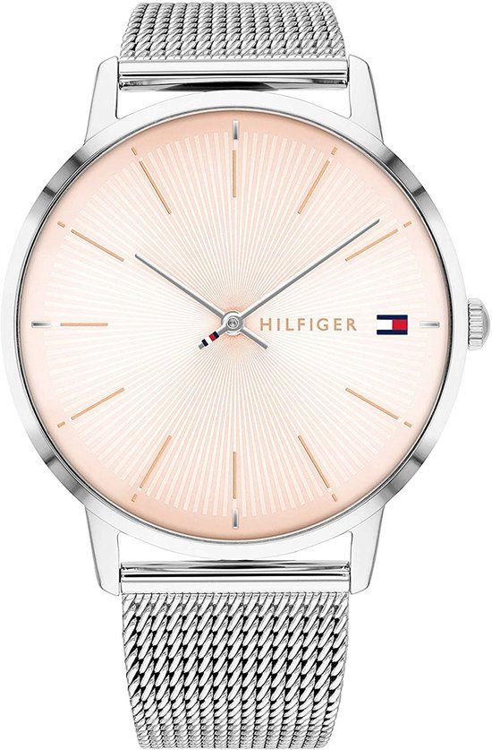 Tommy Hilfiger Dames Polshorloge Alex - Roze Wijzerplaat - Grijs Stalen Band - Zilverkleurige Kast - 40mm