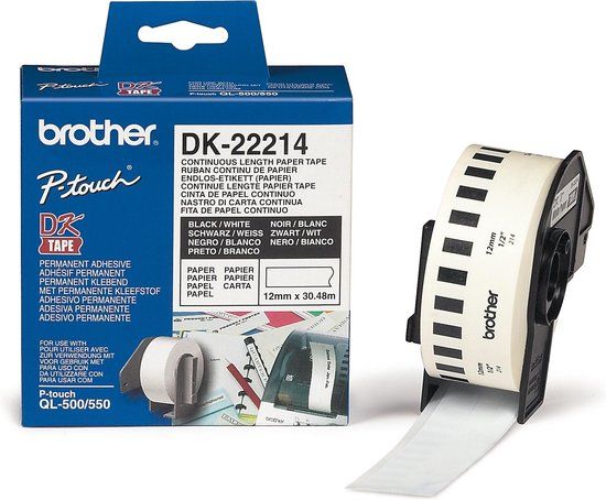 Brother DK-22214 - Doorlopende Thermische Papierband - 12 x 30,48 mm - Wit