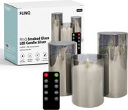 FlinQ Smoked Glass LED Kaarsenset Zilver - 3-delig - Met Afstandsbediening