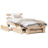 vidaXL Bedframe met hoofdeinde, naturel, 90 x 190 cm, massief grenen