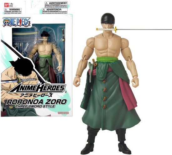 Bandai - Anime Heroes - One Piece Roronoa Zoro Actiefiguur 17 cm Drie Zwaard Stijl