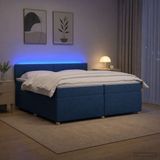 vidaXL Boxspringbed met matras en hoofdbord, blauw, 200 x 200 cm, stof