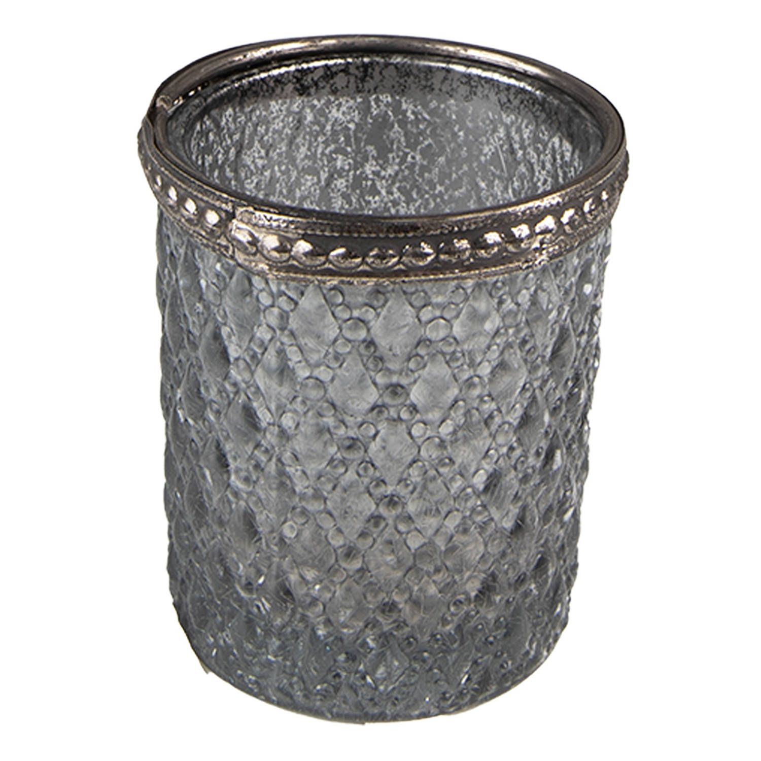 Clayre & Eef Theelichthouder - ø 6x6 cm - Grijs - Glas - Metaal
