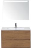 BES LED Porto Badmeubelset 90 cm - Honey - Keramische Wastafel Wit Slim met Sence Spiegel