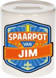Bellatio Decorations Kinder spaarpot met naam - Jim - keramiek - met dop - wit