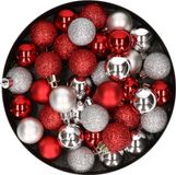 Cosy&Trendy Billiet - Vanlaere Kleine kunststof kerstversiering 40x stuks set en 3 cm kerstballen in het zilver en rood