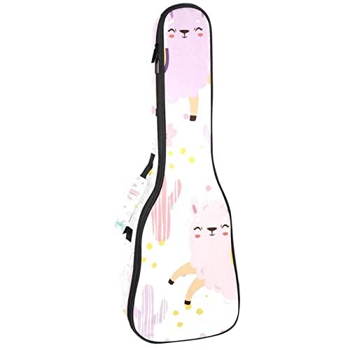 Mersov Concert Ukelele Rugzak, Heavy Duty Ukulele Case Tas met Opslag, Sopraan Concert Tenor Ukelele 10MM Gewatteerde Tas Alpacas Llama's Paars Roze Cactus